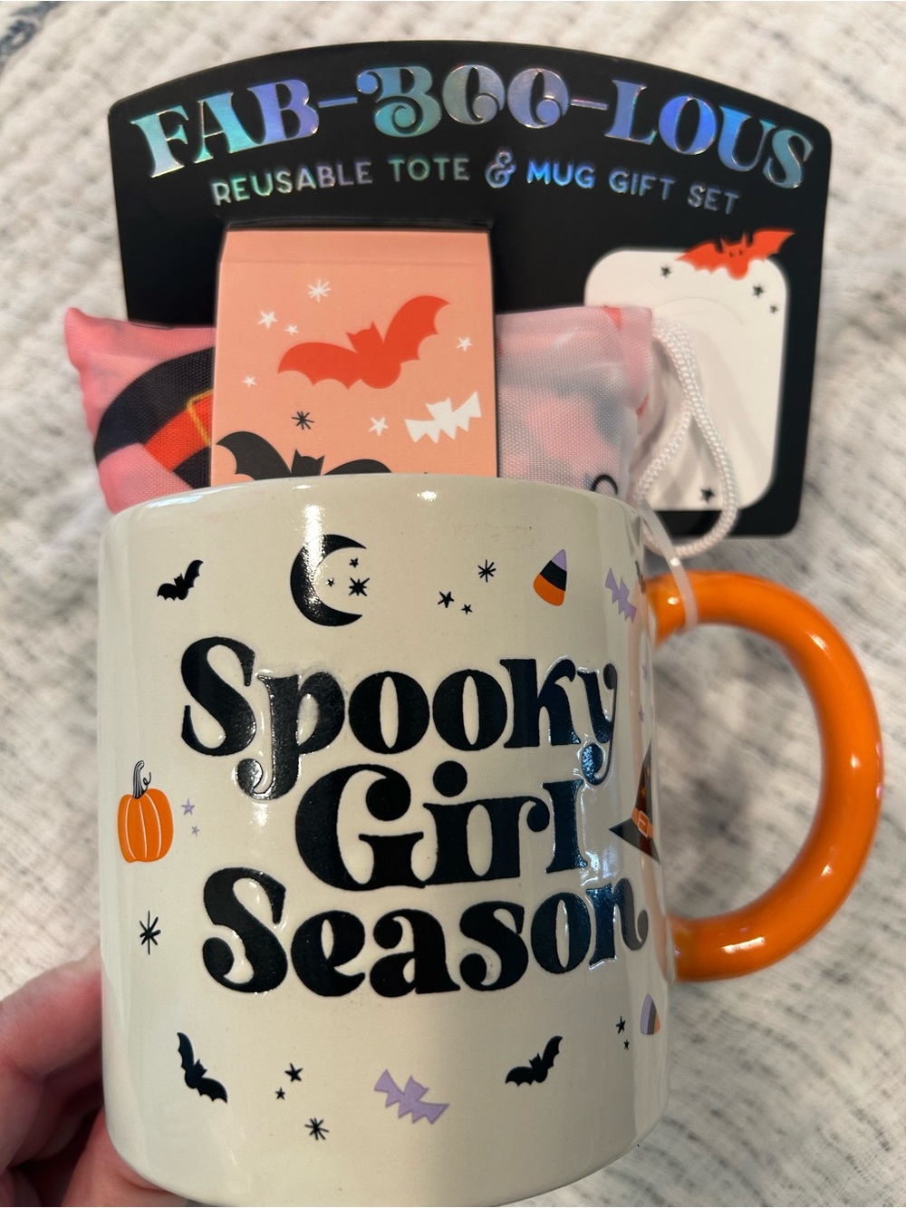 Spooky Girl Season Reusable Tote & Mug Gift Set - Orange & Cream